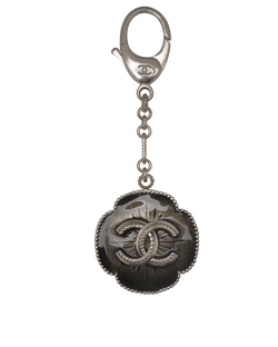 Chanel Camellia Key Chain, Brass, Grey, 3*